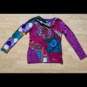 Desigual Multi-color contemporary floral long-sleeve cotton top